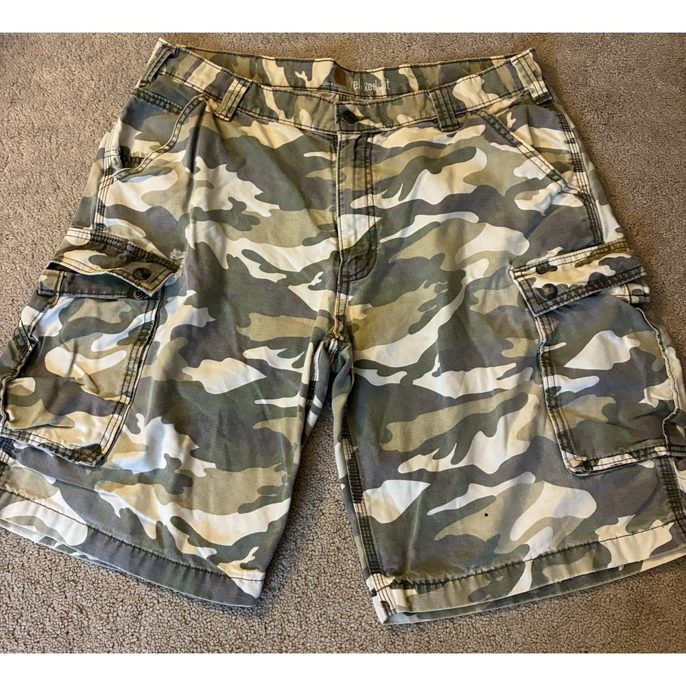 Carhartt Cargo Shorts  Grey Urban Camo Relaxed Fit Combat Army Military Mens 38